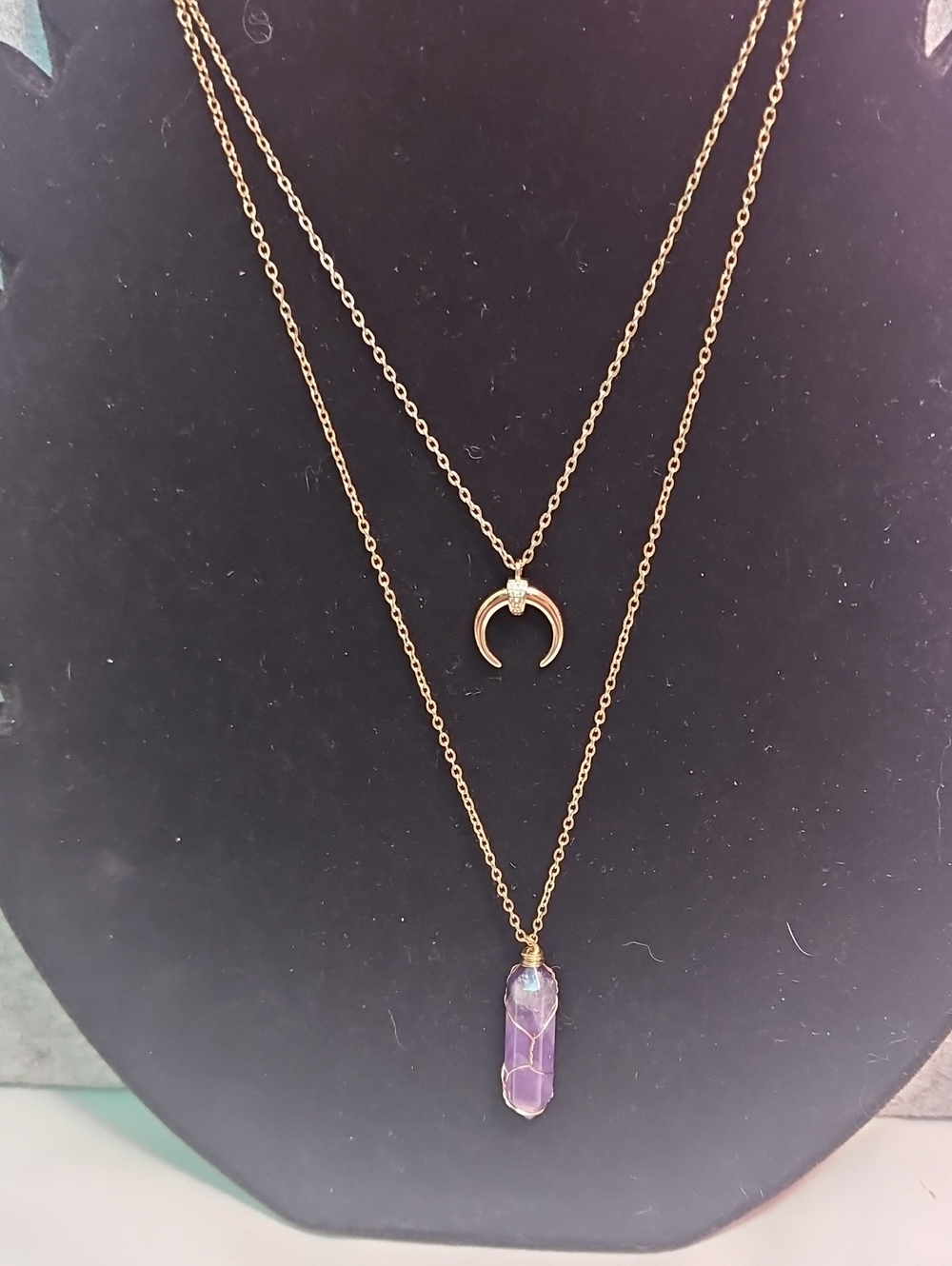 14k Gold Filled Necklace Set with Purple Gem Pendant